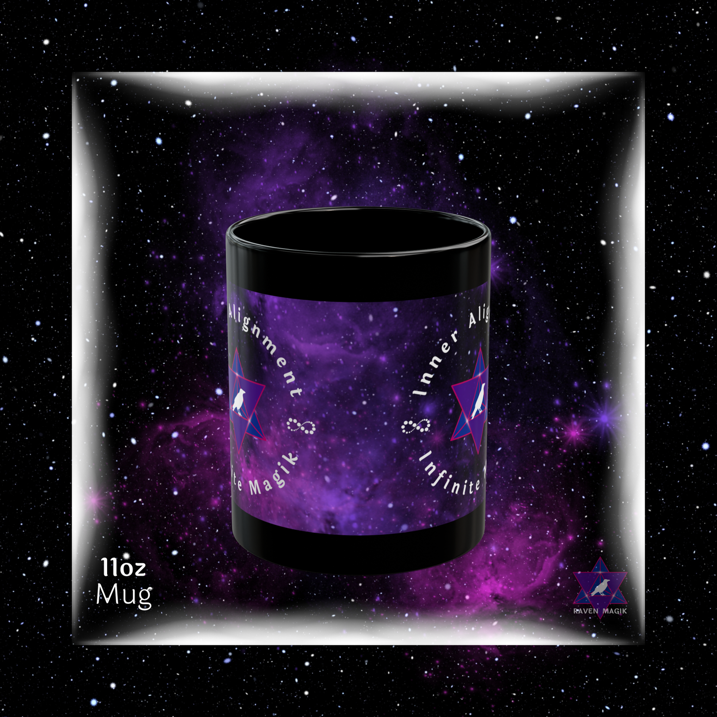 Purple mug with text on a starry background