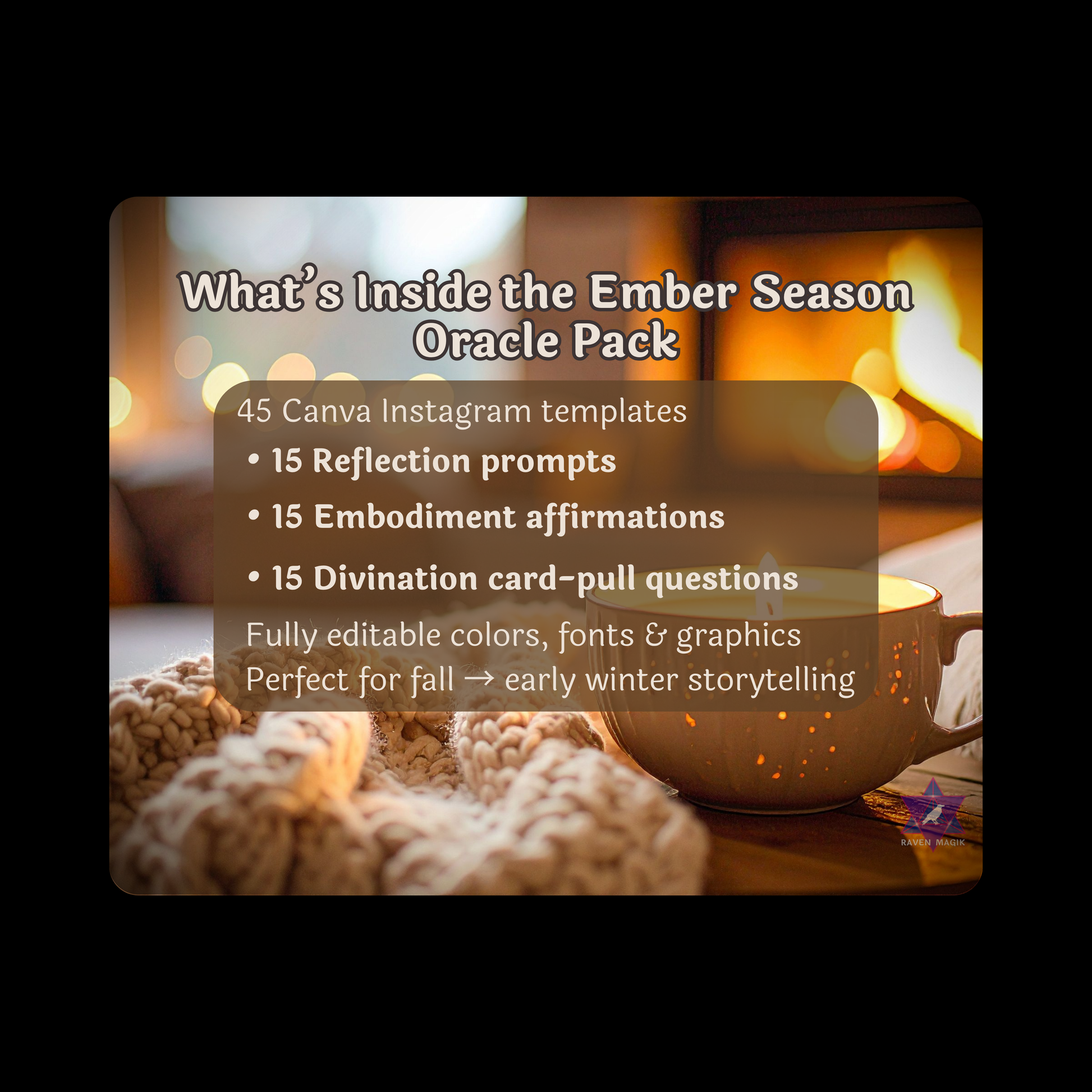Promotional image for Ember Season Oracle Pack with text overlay and blurred background