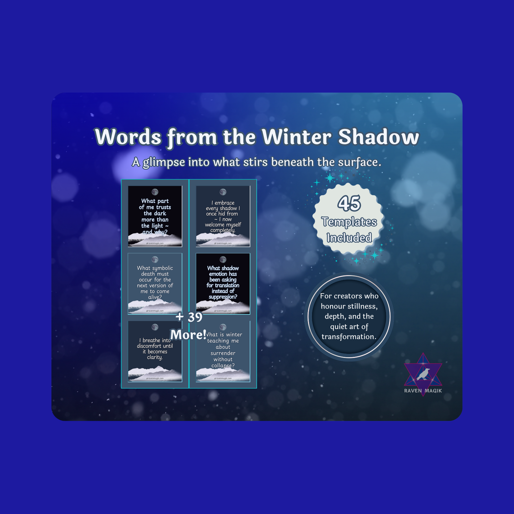 Product packaging for 'Words from the Winter Shadow' with text and graphics on a blue background.