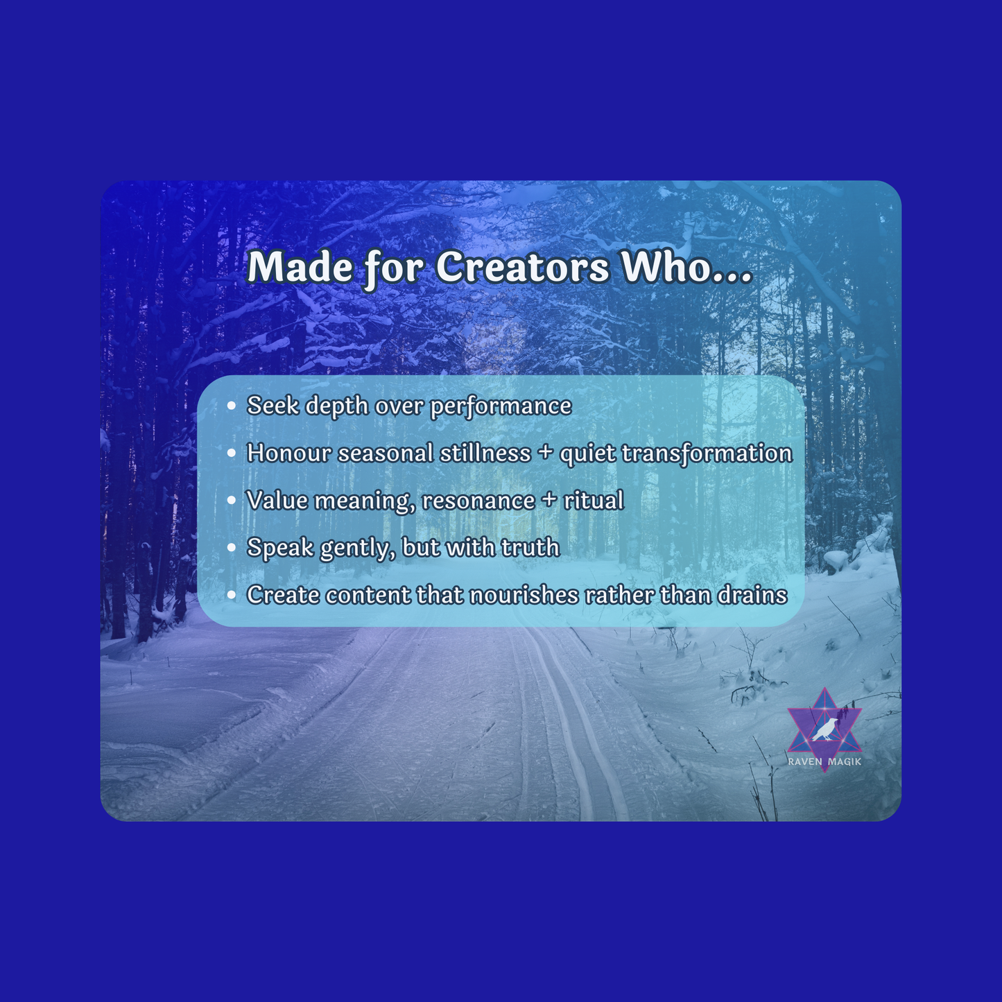 Winter scene with text overlay on a blue background