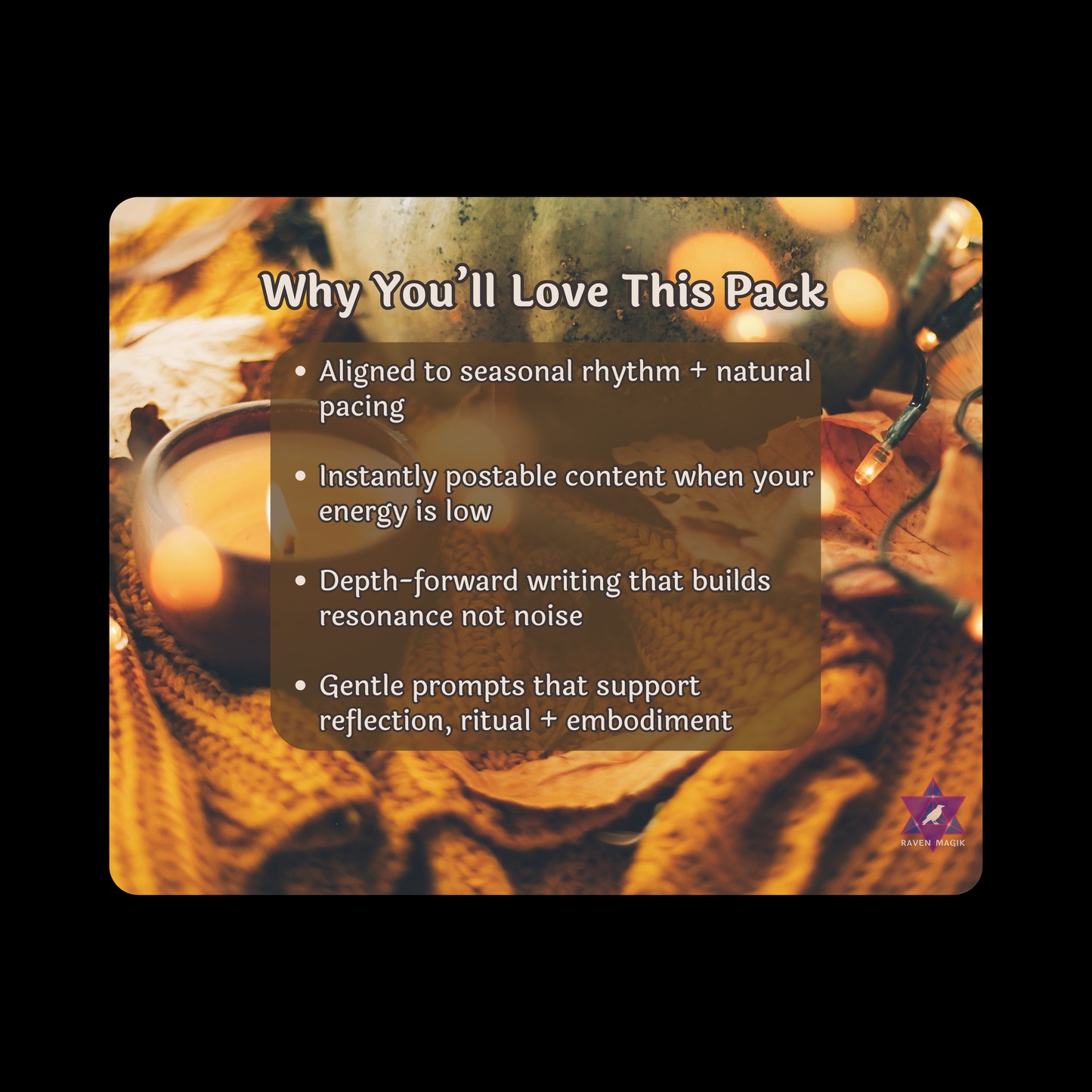 Promotional graphic for a product pack with text overlay on a blurred background of a cup and scarf.