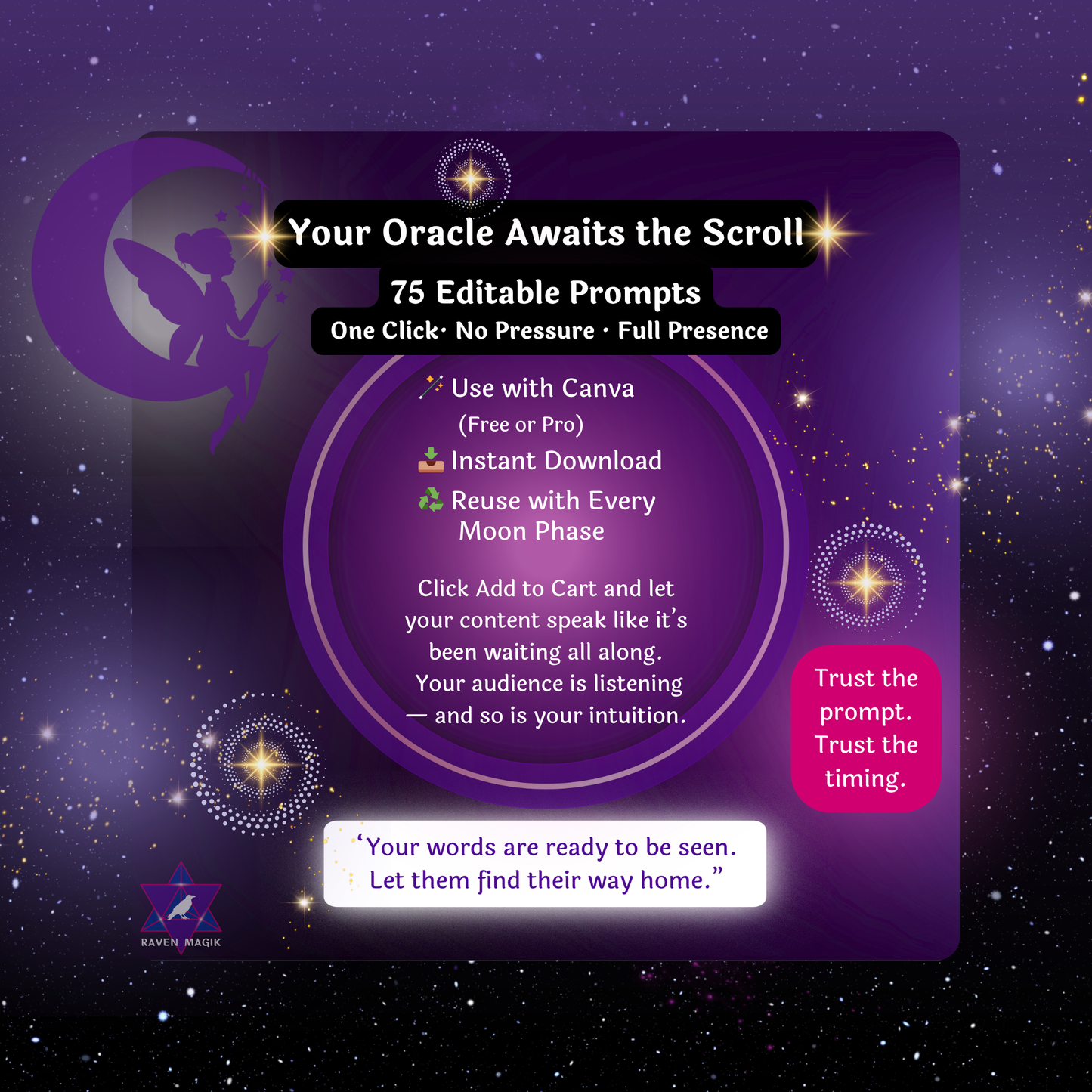 🔮 Oracle Prompt Canva Templates – 75 Spiritual Content Posts for Instagram