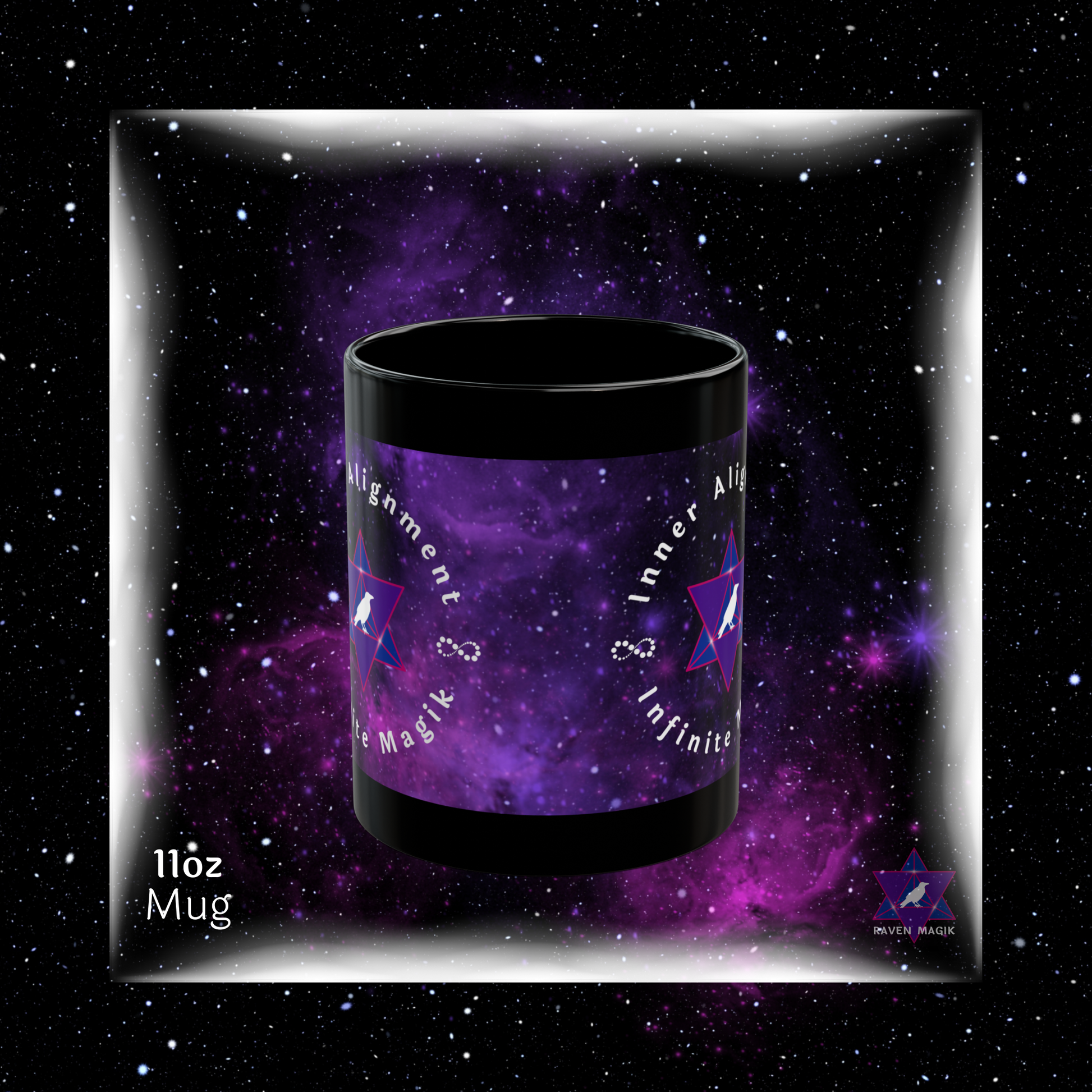 Purple mug with text on a starry background